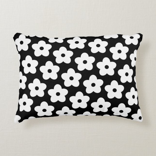 Svartvit blomma Y2K Mönster Prydnadskudde (Framsidan)