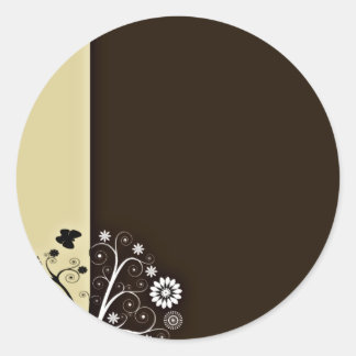 Svartvit blommar och fjärilar runt klistermärke