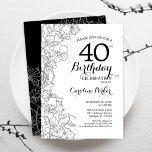 Svartvit Blommigt 40:e födelsedagen Party Inbjudningar<br><div class="desc">Svartvit Blommigt 40:e födelsedagsinbjudan. Minimalistisk modern design med botaniska konturaccenter för teckning och typsnitt för typgrafiska skript. Enkel inbjudan-kortsperfekt för trendig för en snyggt kvinna på dagen firande. Kan anpassas till vilken ålder som helst. Skrivna Zazzle-inbjudningar eller digital utskrivbar mall för omedelbar nedladdning.</div>