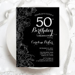 Svartvit Blommigt 50:e Födelsedagsfesten Inbjudningar<br><div class="desc">Svartvit Blommigt 50 Födelsedagsfest inbjudan. Minimalistisk modern design med botaniska konturaccenter för teckning och typsnitt för typgrafiska skript. Enkel inbjudan-kortsperfekt för trendig för en snyggt kvinna på dagen firande. Kan anpassas till vilken ålder som helst. Skrivna Zazzle-inbjudningar eller digital utskrivbar mall för omedelbar nedladdning.</div>