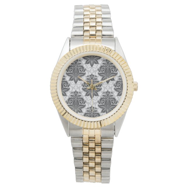 Svartvit Blommigt Armbandsur (Framsida)