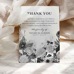 Svartvit Blommigt Bereavement Funeral Tack Kort