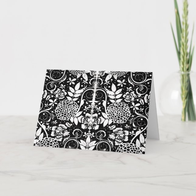 Svartvit Blommigt Blommor - hälsningskort Kort (Framsida)