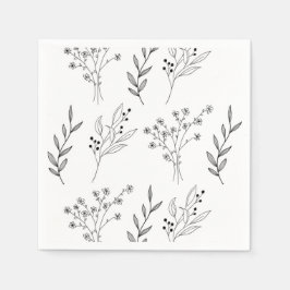 Svartvit Blommigt Boho Bröllop Pappersservett