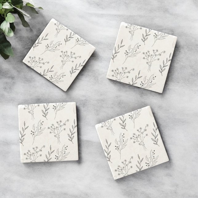 Svartvit Blommigt Boho Bröllop Stenunderlägg (Skapare uppladdad)