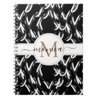 Svartvit Blommigt Botanical Guld Monogrammed