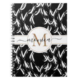 Svartvit Blommigt Botanical Guld Monogrammed Anteckningsbok