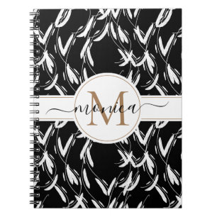 Svartvit Blommigt Botanical Guld Monogrammed Anteckningsbok