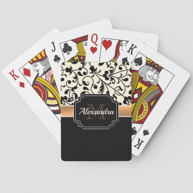 Svartvit Blommigt Casinokort (Baksidan)