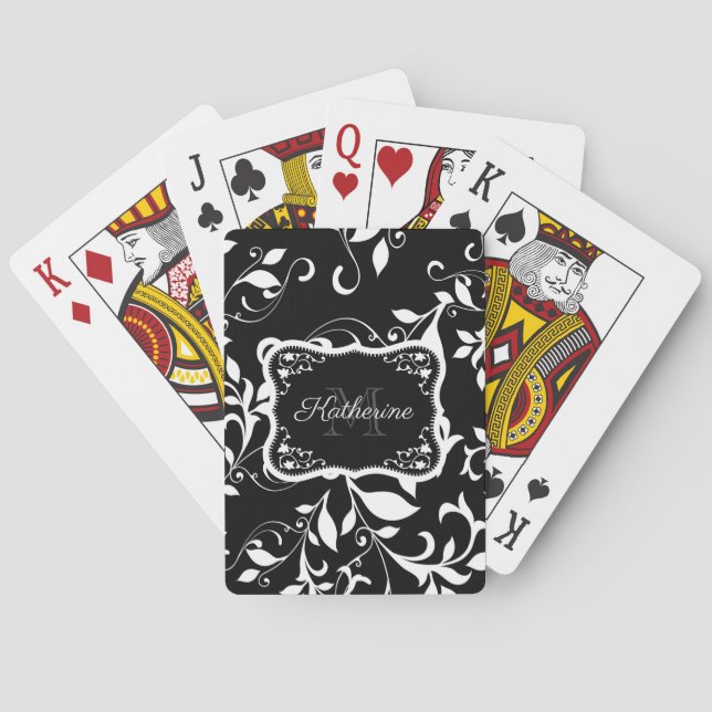 Svartvit Blommigt Casinokort (Baksidan)