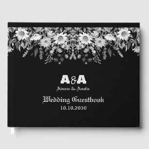 Svartvit Blommigt Daisy Gräns Gästböcker