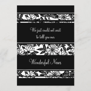 Svartvit Blommigt Elopement Announcards Meddelande