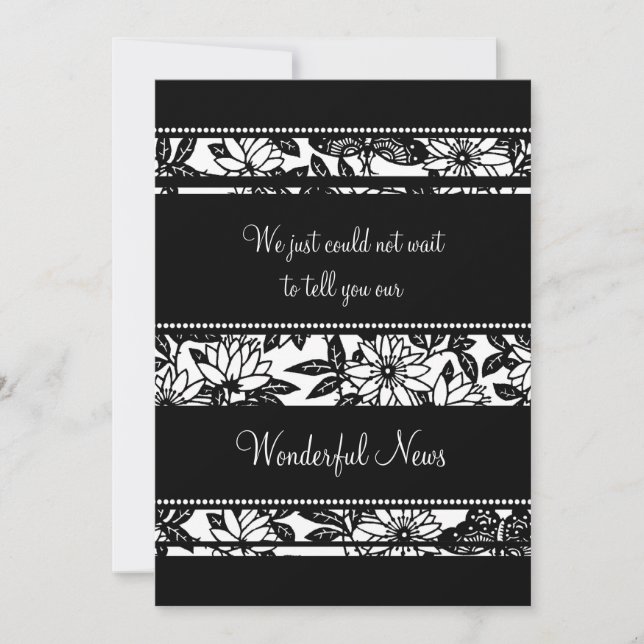 Svartvit Blommigt Elopement Announcards Meddelande (Framsida)