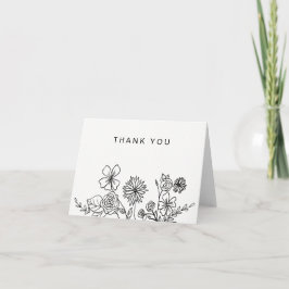 Svartvit Blommigt - enkel allmän Tack Kort