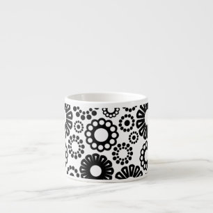 Svartvit blommigt Espresso Mugg Espressomugg