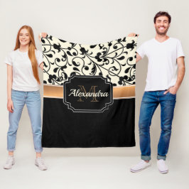 Svartvit Blommigt Fleecefilt