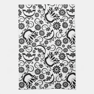 Svartvit blommigt för elegant, Towel Kökshandduk
