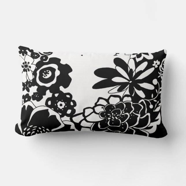 Svartvit Blommigt Garden Graphic Mönster Lumbarkudde (Framsida)