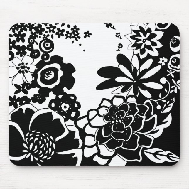 Svartvit Blommigt Garden Graphic Mönster Musmatta (Framsidan)