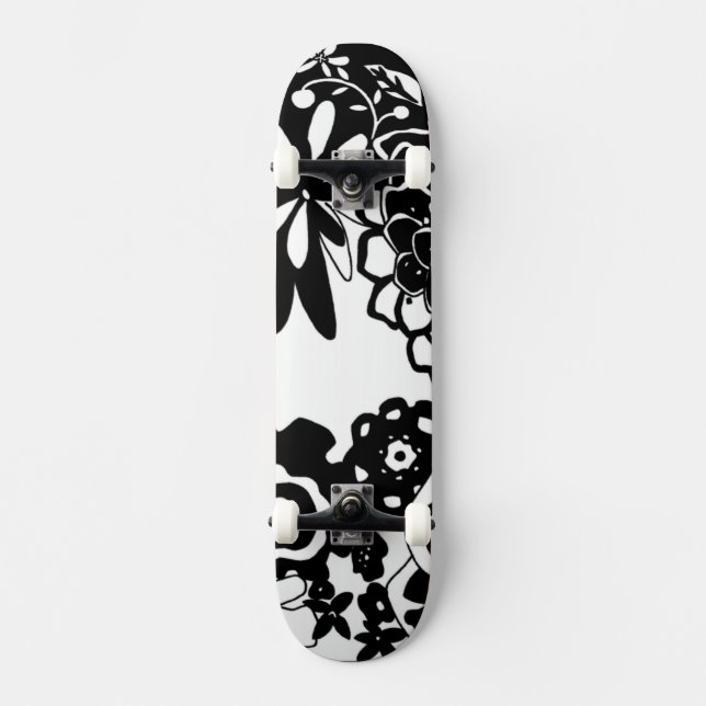 Svartvit Blommigt Garden Graphic Mönster Skateboard Bräda 19,5 Cm (Framsida)