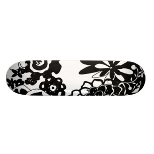 Svartvit Blommigt Garden Graphic Mönster Skateboard Bräda 19,5 Cm