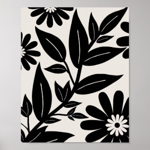 Svartvit Blommigt Garden Poster