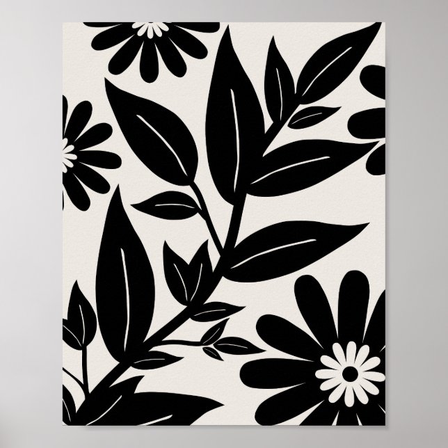 Svartvit Blommigt Garden Poster (Framsidan)