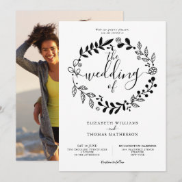 Svartvit Blommigt Garland Photo Bröllop Invit Inbjudningar