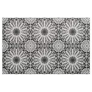 Svartvit Blommigt Geometric Abstrakt Boho Tyg