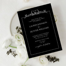 Svartvit Blommigt Gräns Monogram Bröllop