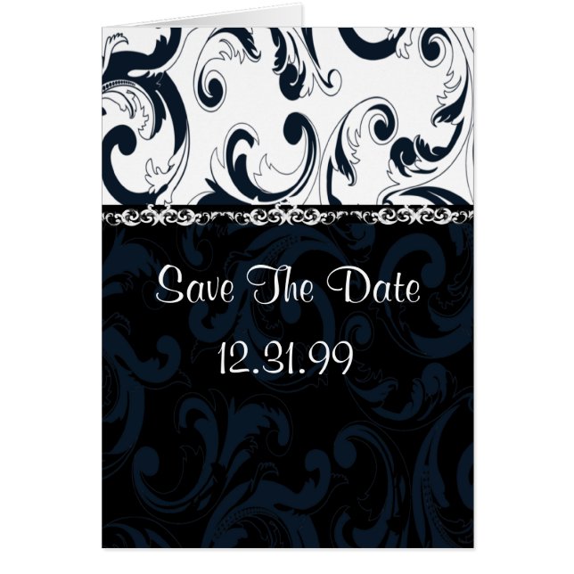 Svartvit Blommigt Hälsningskort (Framsidan)