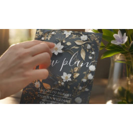 Svartvit Blommigt i Guld Utandning Bröllop uppskju Spara Datumet