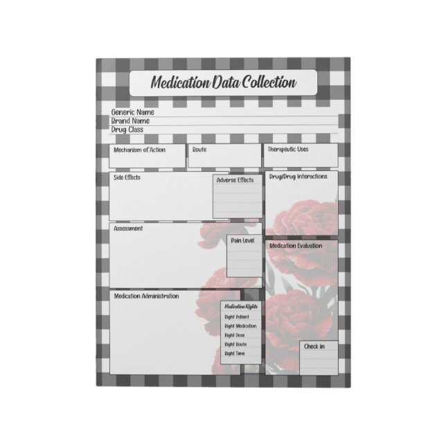Svartvit Blommigt _ insamling av läkemedelsdata Anteckningsblock (Roterad)