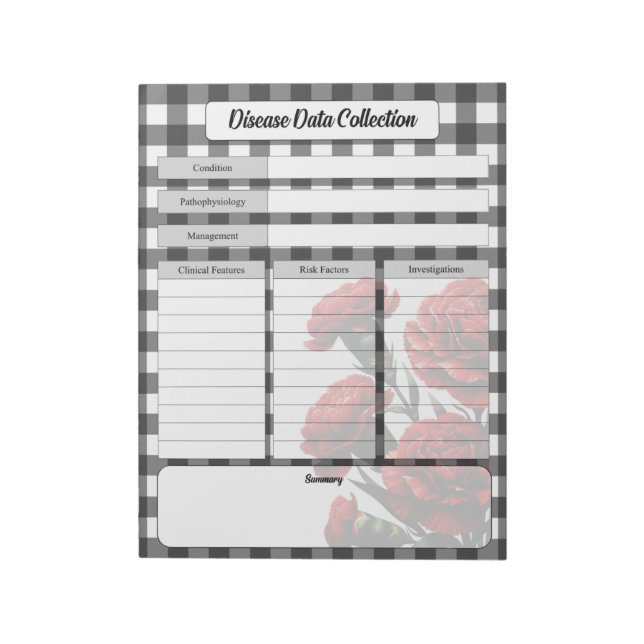 Svartvit Blommigt _ Insamling av sjukdomsdata Anteckningsblock (Roterad)