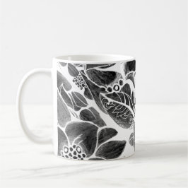Svartvit blommigt kaffemugg