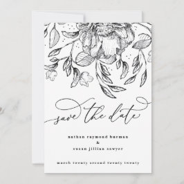 Svartvit blommigt-kalligrafi Spara datumkort Julkort