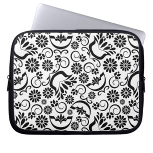 Svartvit blommigt Laptop sleeve
