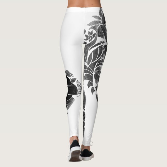 Svartvit blommigt leggings (Baksida)