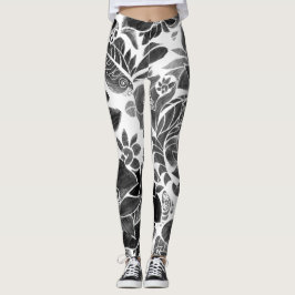 Svartvit blommigt leggings