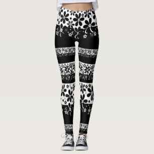 Svartvit blommigt leggings