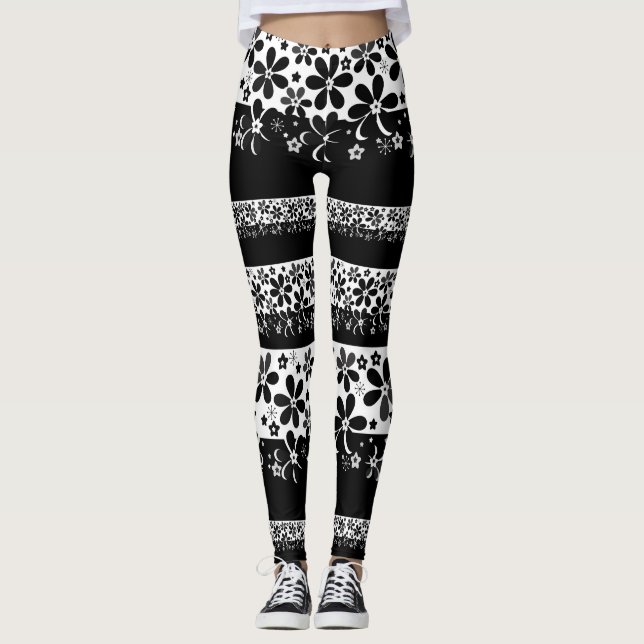 Svartvit blommigt leggings (Framsida)