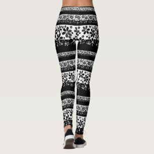 Svartvit blommigt leggings