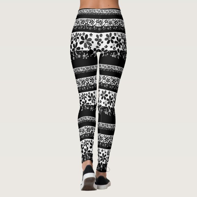 Svartvit blommigt leggings (Baksida)