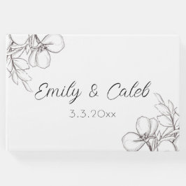 Svartvit Blommigt Line Art Bröllop Gästböcker