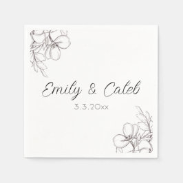 Svartvit Blommigt Line Art Bröllop Pappersservett