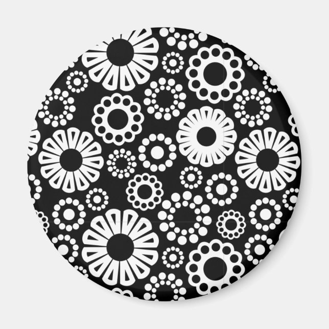 Svartvit blommigt Magnet (Framsidan)