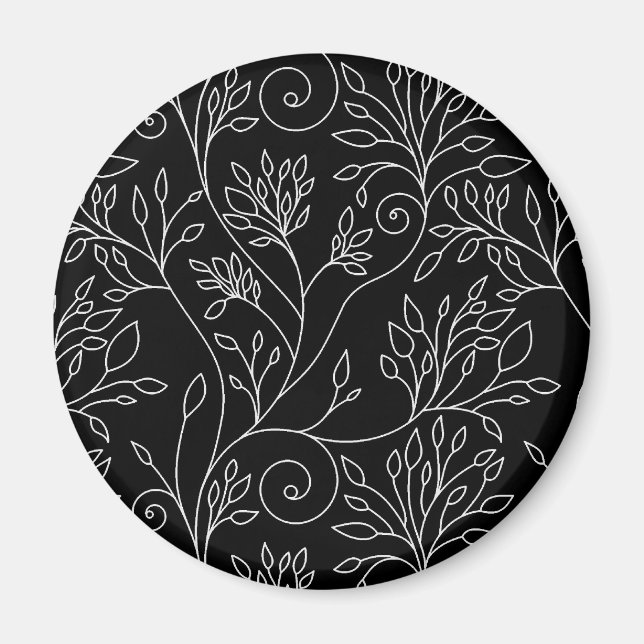 Svartvit blommigt Magnet (Framsidan)