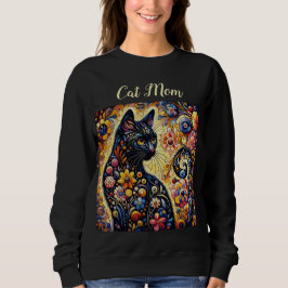 Svartvit Blommigt Mamma Kattunge Gult Blue T Shirt