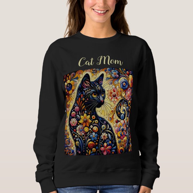 Svartvit Blommigt Mamma Kattunge Gult Blue T Shirt (Framsida)