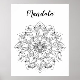 Svartvit Blommigt Mandala v1-färgning Poster